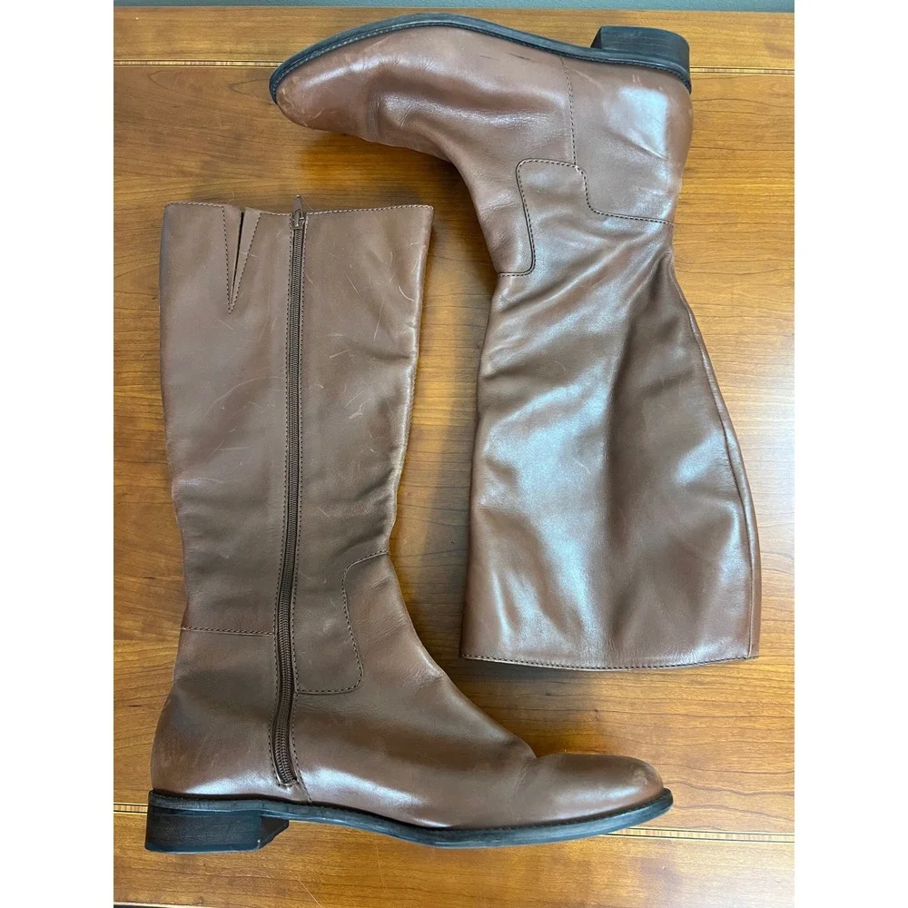 Talbots Womens Cognac Brown Leather Knee High Riding Boots Size 8 Made in Brazil